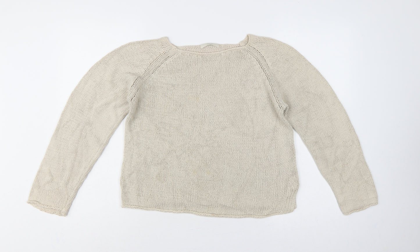 Marks and Spencer Women Beige UK 12 Boat Neck Cotton Knit Jumper