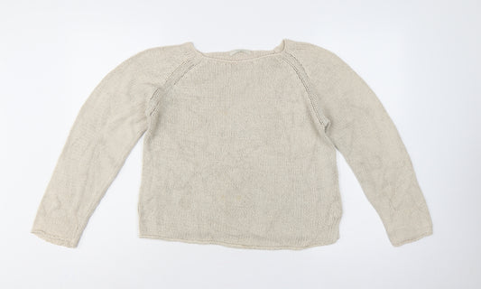 Marks and Spencer Women Beige UK 12 Boat Neck Cotton Knit Jumper