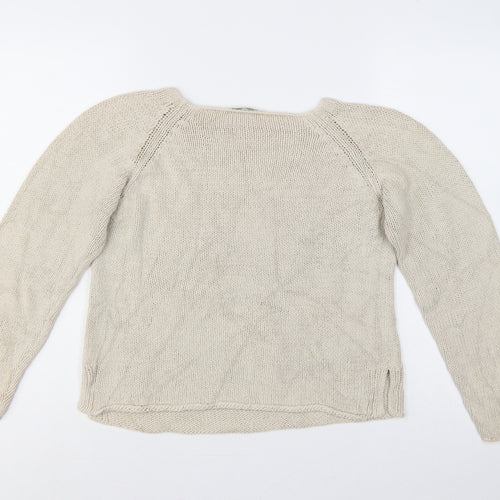 Marks and Spencer Women Beige UK 12 Boat Neck Cotton Knit Jumper