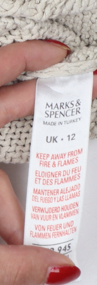 Marks and Spencer Women Beige UK 12 Boat Neck Cotton Knit Jumper