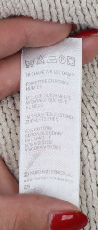 Marks and Spencer Women Beige UK 12 Boat Neck Cotton Knit Jumper