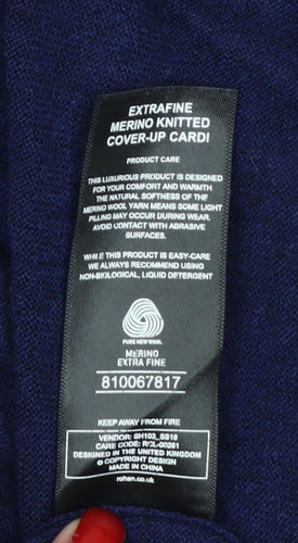 Rohan Women’s Blue Size 18 Merino Wool Open V-Neck Cardigan