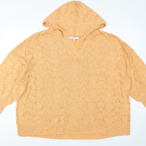 Next Women’s Orange 2XL Hooded V-Neck Open-Knit Jumper