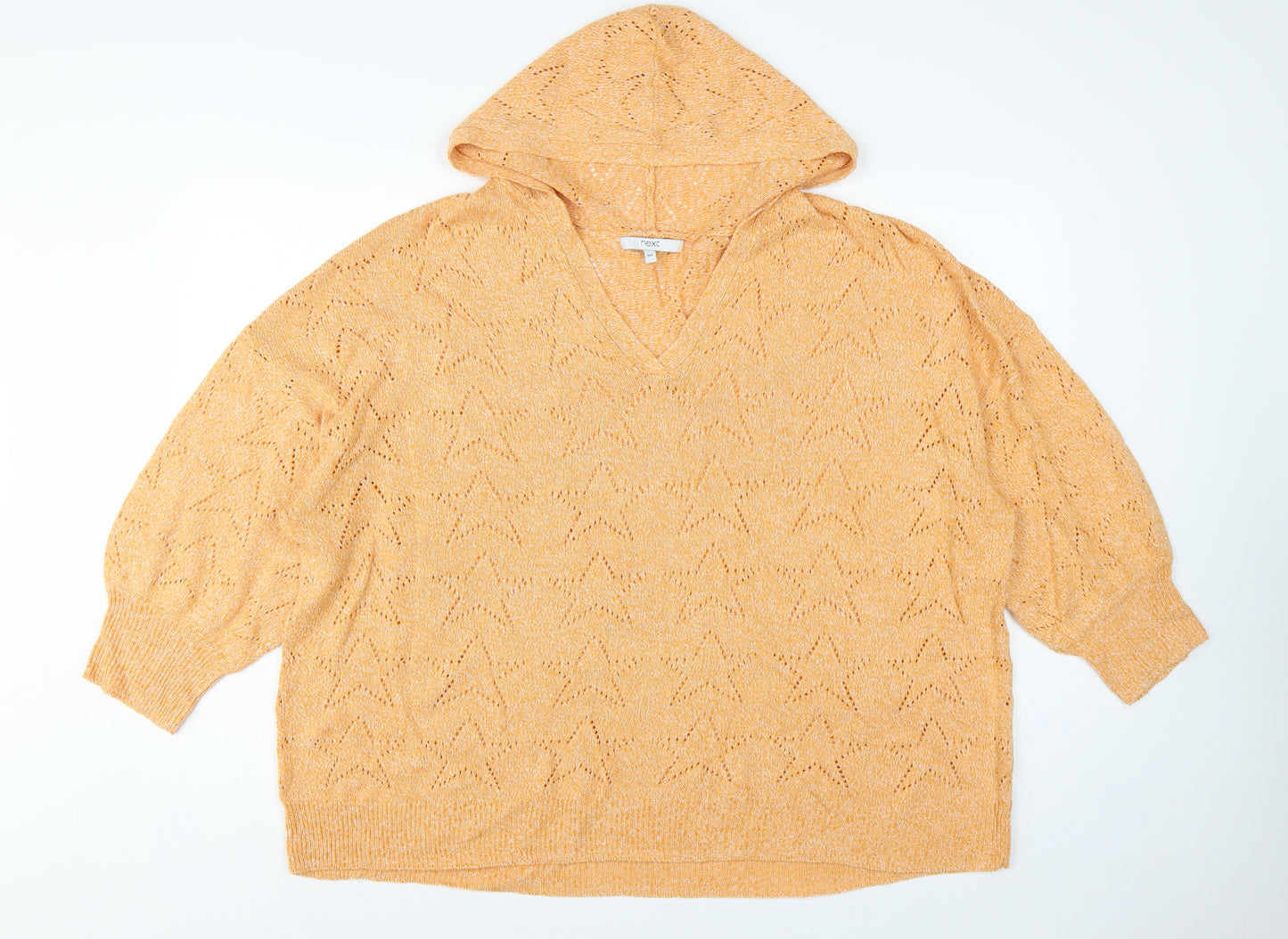 Next Women’s Orange 2XL Hooded V-Neck Open-Knit Jumper