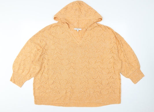Next Women’s Orange 2XL Hooded V-Neck Open-Knit Jumper