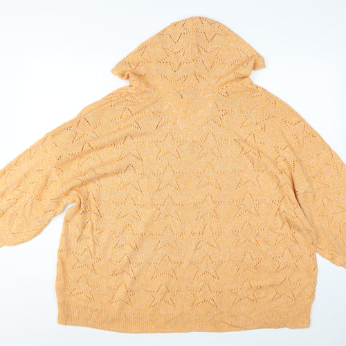 Next Women’s Orange 2XL Hooded V-Neck Open-Knit Jumper