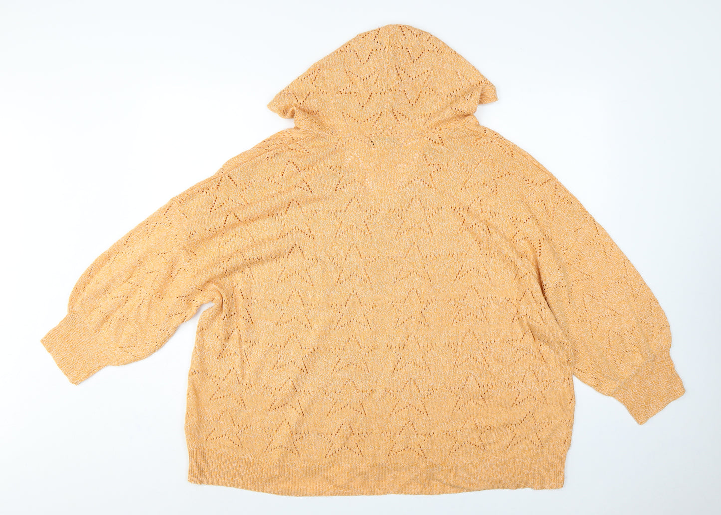 Next Women’s Orange 2XL Hooded V-Neck Open-Knit Jumper