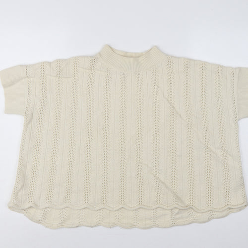 French Connection Women Ivory S Wool Open-Knit Short Sleeve Jumper