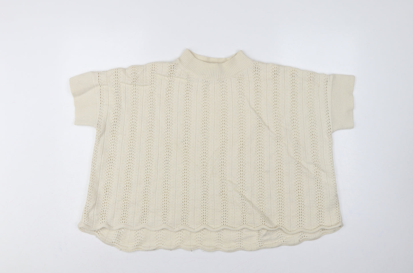 French Connection Women Ivory S Wool Open-Knit Short Sleeve Jumper