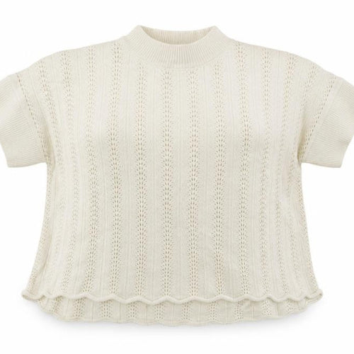 French Connection Women Ivory S Wool Open-Knit Short Sleeve Jumper