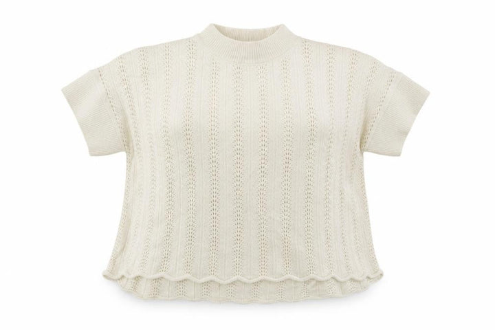 French Connection Women Ivory S Wool Open-Knit Short Sleeve Jumper