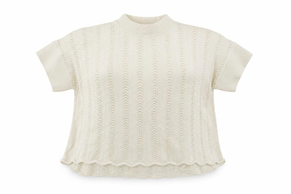 French Connection Women Ivory S Wool Open-Knit Short Sleeve Jumper
