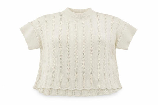 French Connection Women Ivory S Wool Open-Knit Short Sleeve Jumper