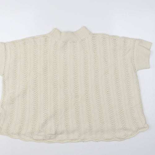 French Connection Women Ivory S Wool Open-Knit Short Sleeve Jumper