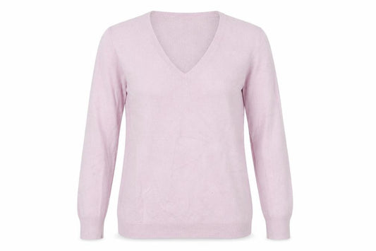Style Benetton Women Pink Merino Wool V-Neck Knit Jumper Size L
