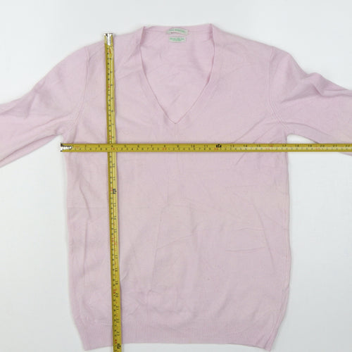 Style Benetton Women Pink Merino Wool V-Neck Knit Jumper Size L