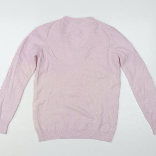 Style Benetton Women Pink Merino Wool V-Neck Knit Jumper Size L