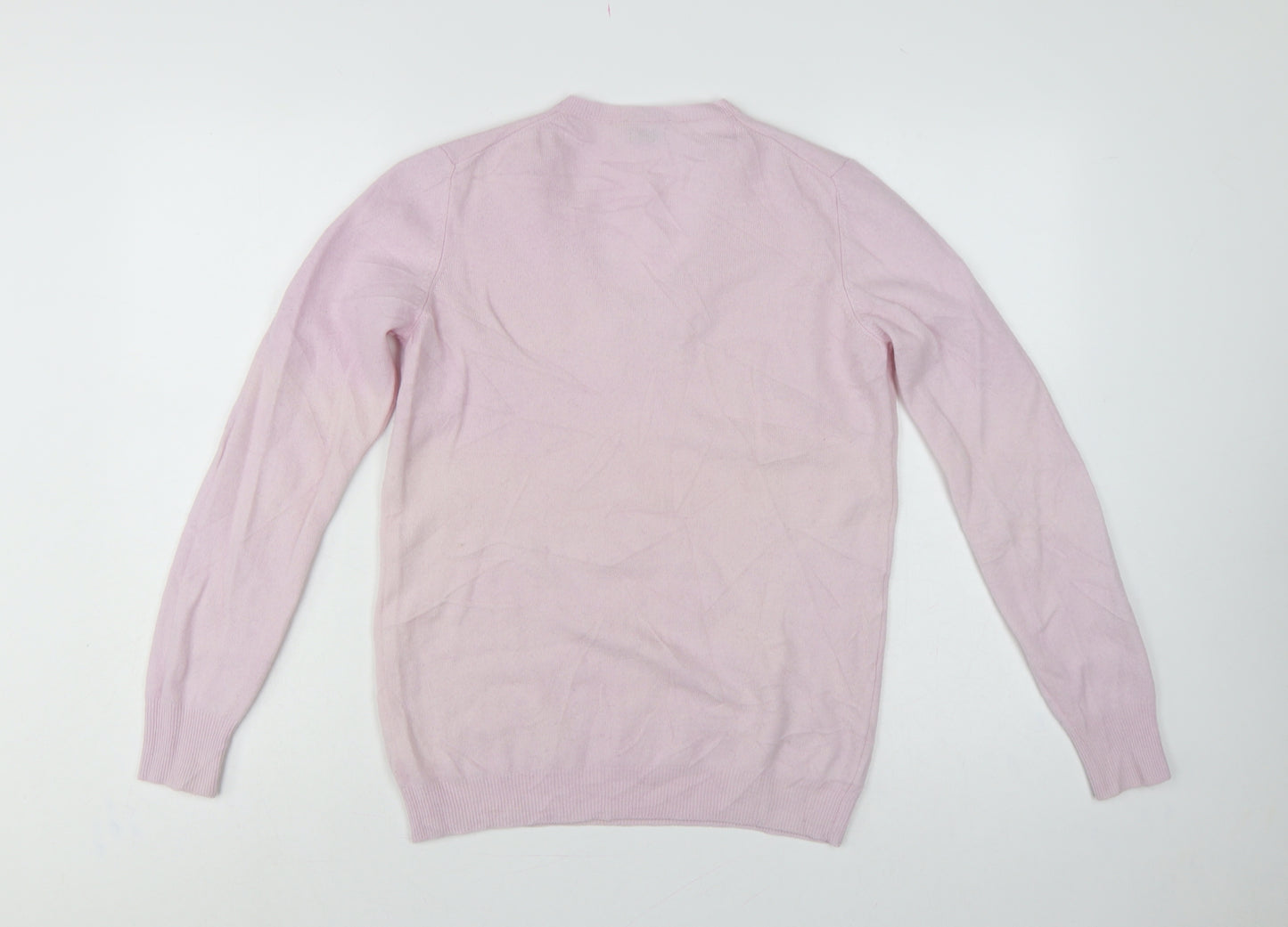 Style Benetton Women Pink Merino Wool V-Neck Knit Jumper Size L