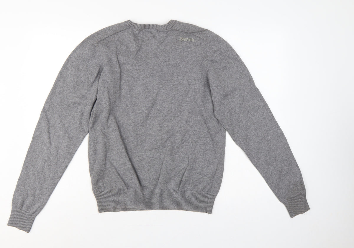 Brand and care label for Bench Men’s Grey, size S, V-Neck Logo Knit jumper