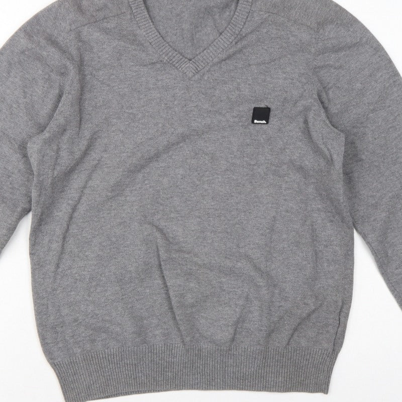 Additional view of Bench Men’s Grey, size S, V-Neck Logo Knit jumper