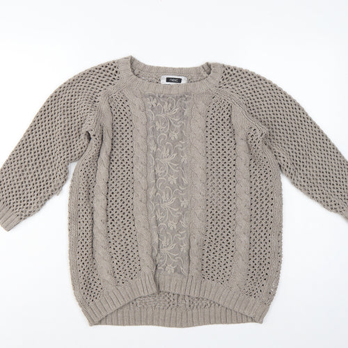 Next Women’s Beige UK 10 Cable Knit Lace Panel Open Cardigan