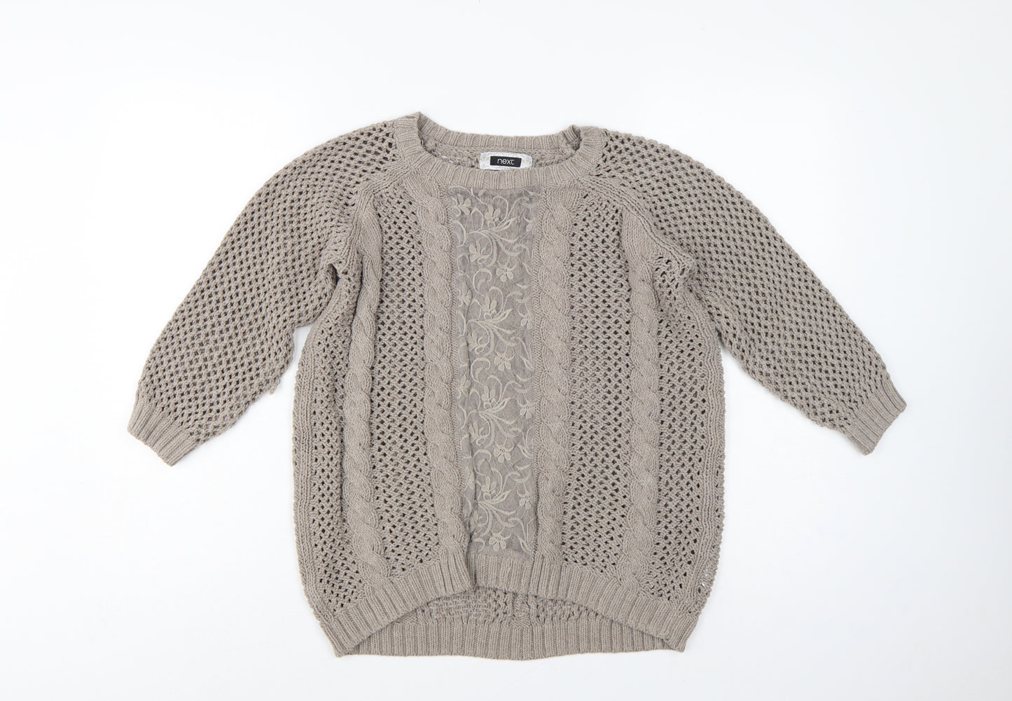 Next Women’s Beige UK 10 Cable Knit Lace Panel Open Cardigan