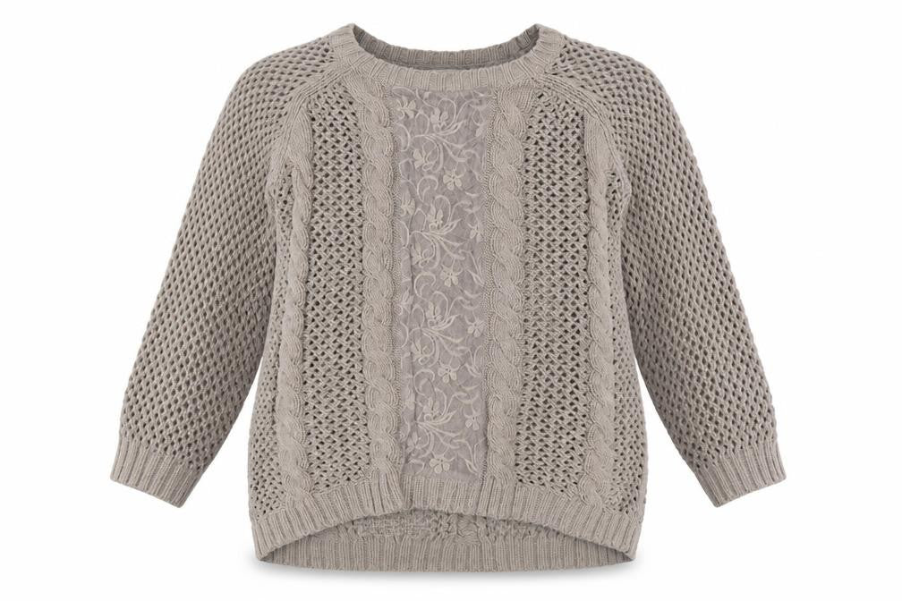 Next Women’s Beige UK 10 Cable Knit Lace Panel Open Cardigan