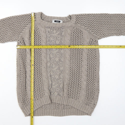 Next Women’s Beige UK 10 Cable Knit Lace Panel Open Cardigan