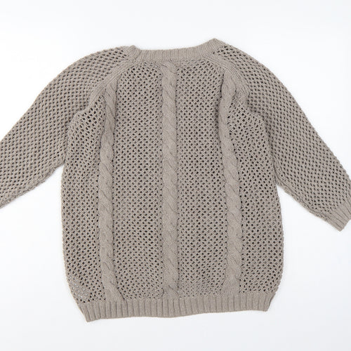 Next Women’s Beige UK 10 Cable Knit Lace Panel Open Cardigan