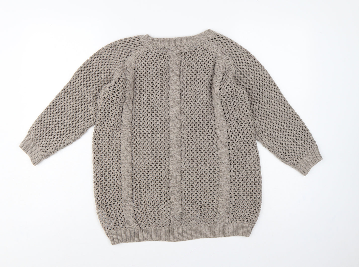 Next Women’s Beige UK 10 Cable Knit Lace Panel Open Cardigan