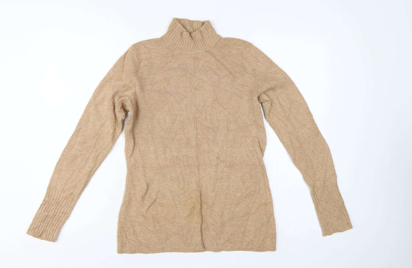 Marks and Spencer Women Beige UK 10 Roll Neck Knit Tunic Jumper