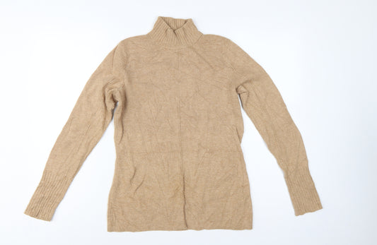 Marks and Spencer Women Beige UK 10 Roll Neck Knit Tunic Jumper