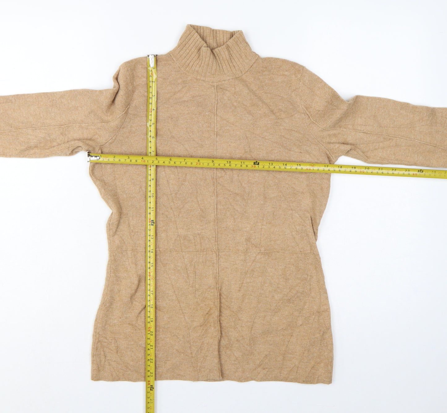Marks and Spencer Women Beige UK 10 Roll Neck Knit Tunic Jumper