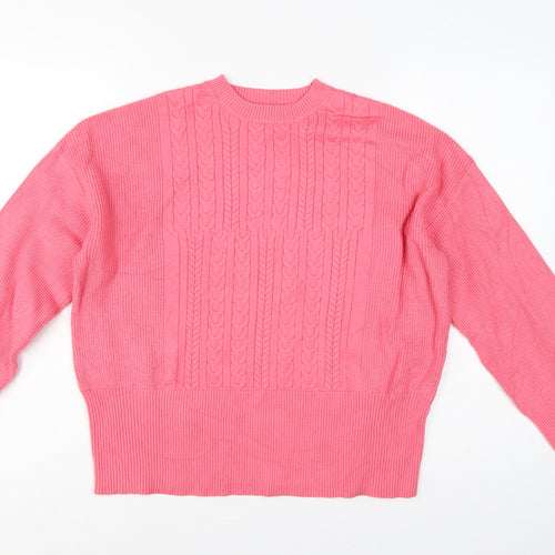 Marks and Spencer Women Pink M Cable Knit Crew Neck Jumper