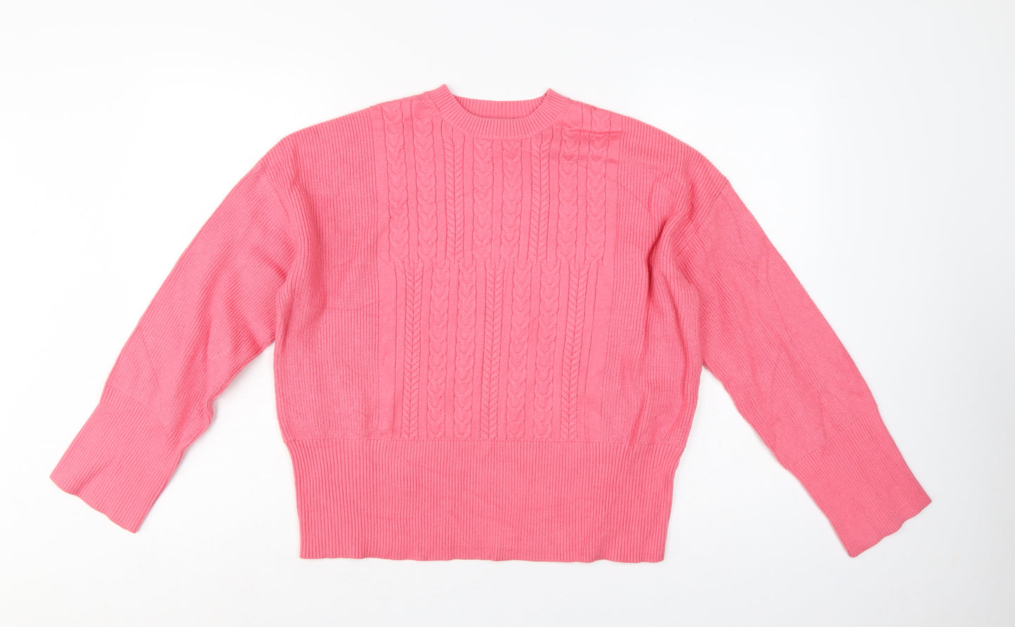 Marks and Spencer Women Pink M Cable Knit Crew Neck Jumper