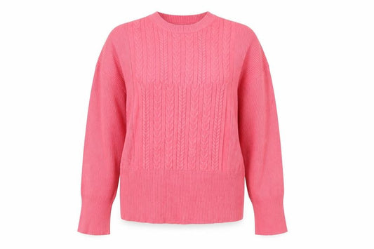 Marks and Spencer Women Pink M Cable Knit Crew Neck Jumper