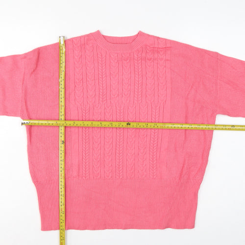Marks and Spencer Women Pink M Cable Knit Crew Neck Jumper