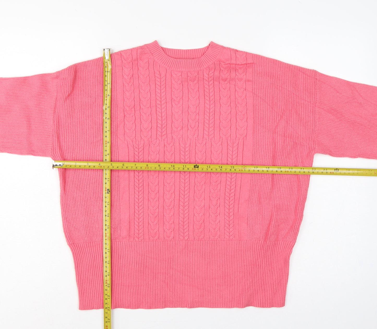 Marks and Spencer Women Pink M Cable Knit Crew Neck Jumper