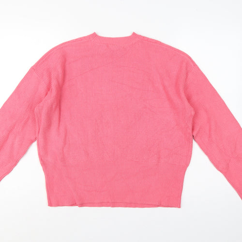 Marks and Spencer Women Pink M Cable Knit Crew Neck Jumper