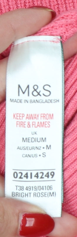 Marks and Spencer Women Pink M Cable Knit Crew Neck Jumper