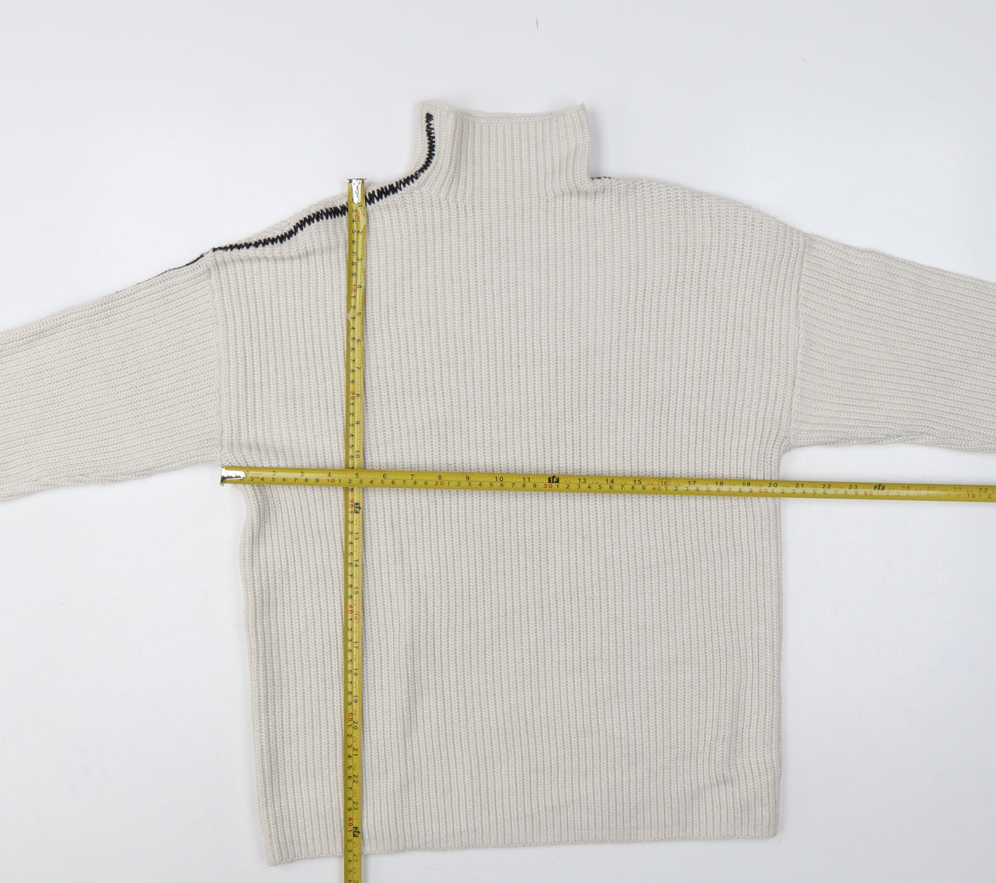 Marks and Spencer Women Ivory M Ribbed High Neck Jumper Contrast Trim