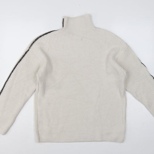 Marks and Spencer Women Ivory M Ribbed High Neck Jumper Contrast Trim