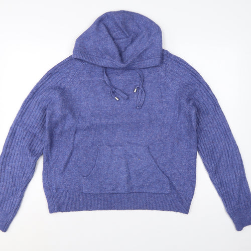 M&S Women’s Blue Medium Hooded Knit Pullover Jumper Pockets