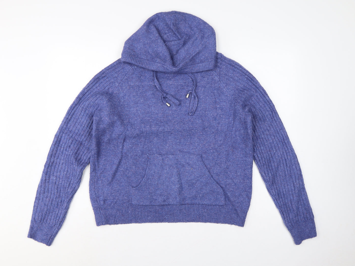 M&S Women’s Blue Medium Hooded Knit Pullover Jumper Pockets