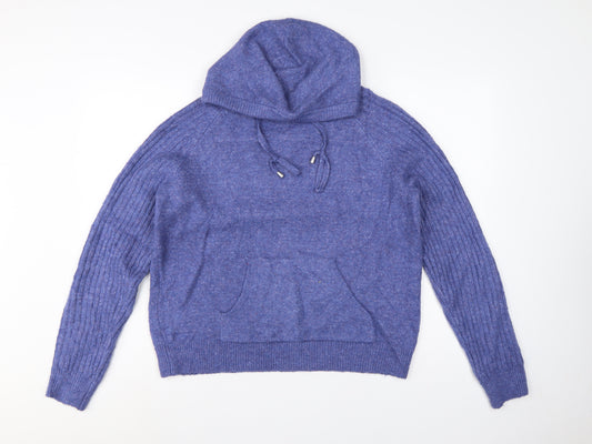 M&S Women’s Blue Medium Hooded Knit Pullover Jumper Pockets