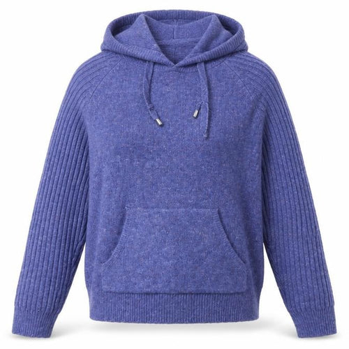 M&S Women’s Blue Medium Hooded Knit Pullover Jumper Pockets