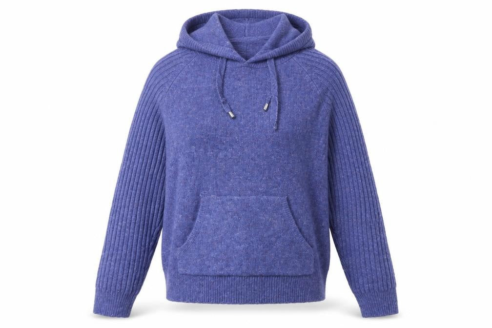 M&S Women’s Blue Medium Hooded Knit Pullover Jumper Pockets