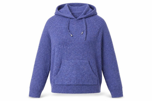 M&S Women’s Blue Medium Hooded Knit Pullover Jumper Pockets