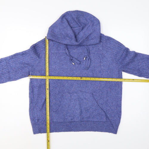 M&S Women’s Blue Medium Hooded Knit Pullover Jumper Pockets