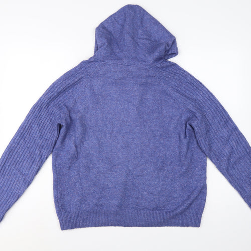 M&S Women’s Blue Medium Hooded Knit Pullover Jumper Pockets